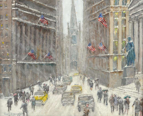 Guy A. Wiggins (born 1920) Rough Weather on Wall Street 24 x 30in