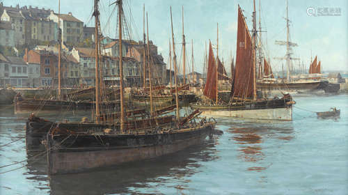 Christopher Blossom (born 1956) View of Brixham Harbor, England 24 x 42in (Painted in 1984.)