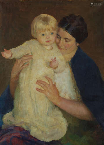 Marie Danforth Page (1869-1940) Woman with Baby in White 33 x 24 1/8in