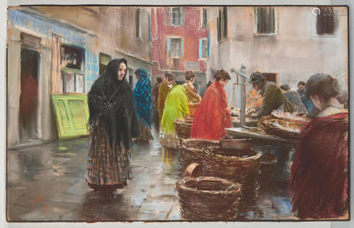 Robert Frederick Blum (1857-1903) Italian Market Scene 18 x 28 1/2in (Executed in 1888.)