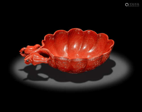 Mughal Style Indian Red Jasper Bowl