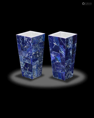 Pair of Lapis Lazuli Mosaic Vases