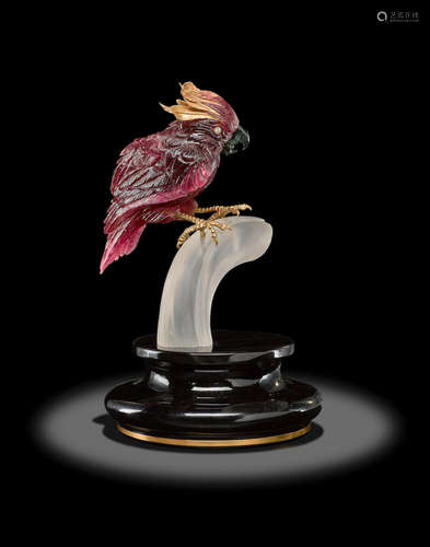 Rubellite Tourmaline Carving of a Cockatoo