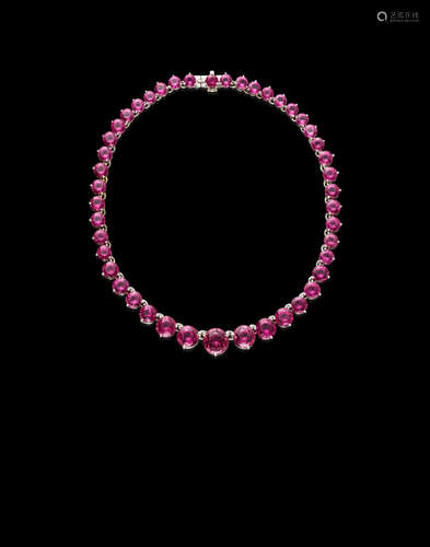 EXTRAORDINARY HOT PINK TOURMALINE Riviere Necklace