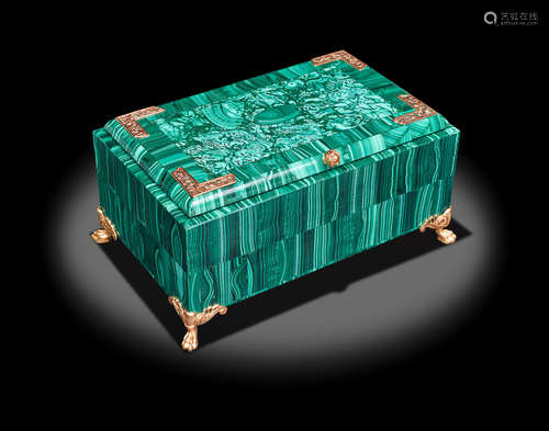 Very Large and Impressive Malachite Intarsia Box