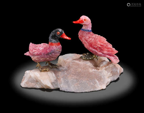 Two Rhodochrosite Ducks