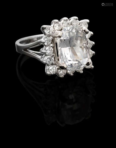 White Sapphire and Diamond Ring