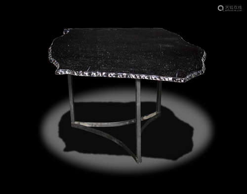 Black Obsidian Slab on Metal Base