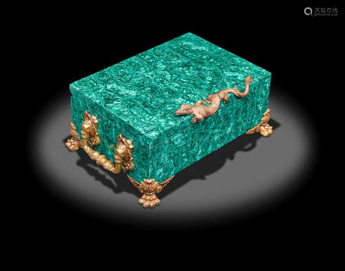 Malachite Intarsia Box with Bronze Fittings