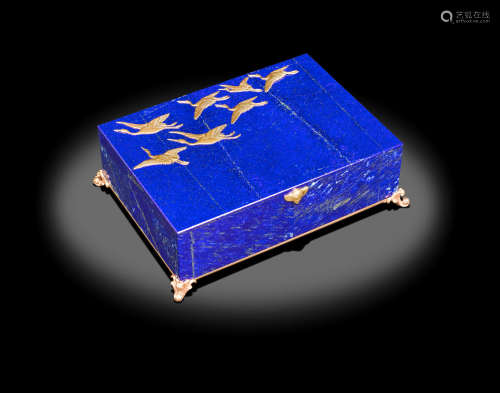 Lapis Lazuli Intarsia Box Decorated with Cranes