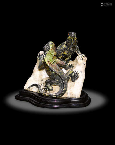 Serpentine Carving of Two Lizards