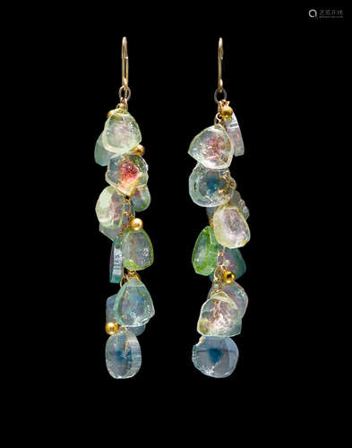 Pair of Watermelon Tourmaline Earpendants