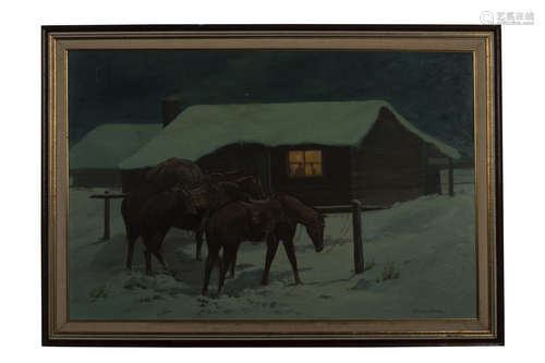 CHARLES R. WILLIAMS: FRAMED OIL ON CANVASS PAINTING 'HORSES'