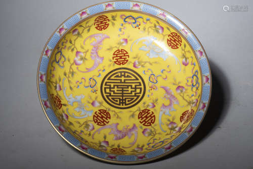 FAMILLE ROSE AND YELLOW GROUND 'BATS' BOWL