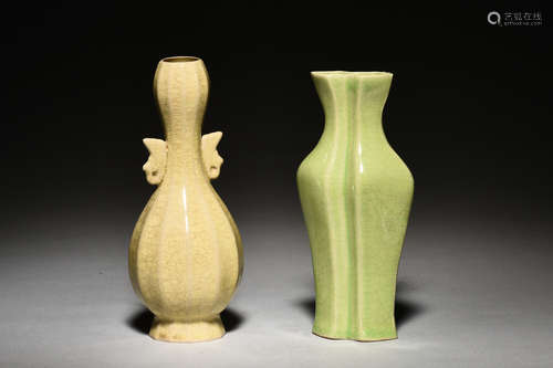 TWO CHAI WARE BOTTLE VASES