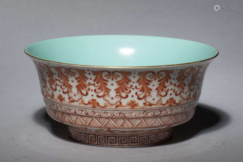 UNDERGLAZED RED 'FLOWERS AND VINES' CUP