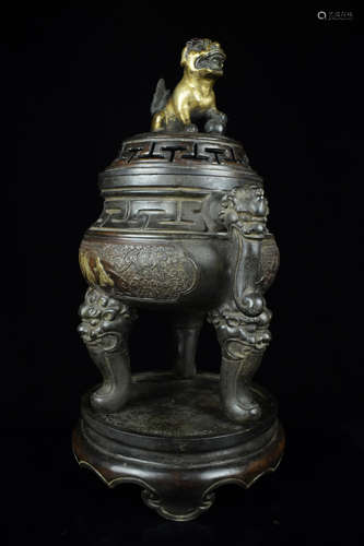 GILT BRONZE CAST 'MYTHICAL BEAST' TRIPOD CENSER