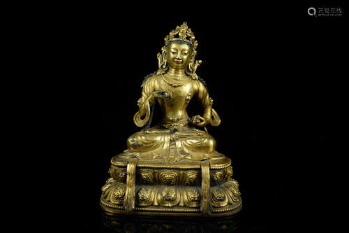 GILT BRONZE CAST BODHISATTVA SEATED FIGURE