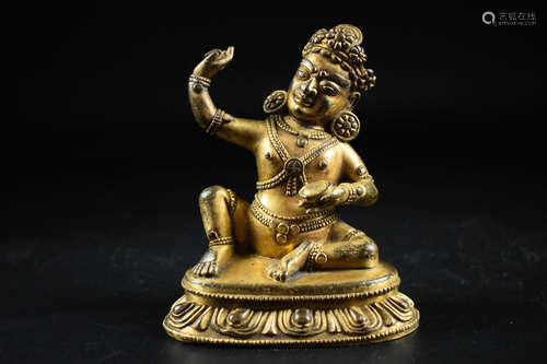 GILT BRONZE CAST BODHISATTVA SEATED FIGURE