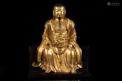 GILT BRONZE MODEL OF ZHENWU WITH STAND