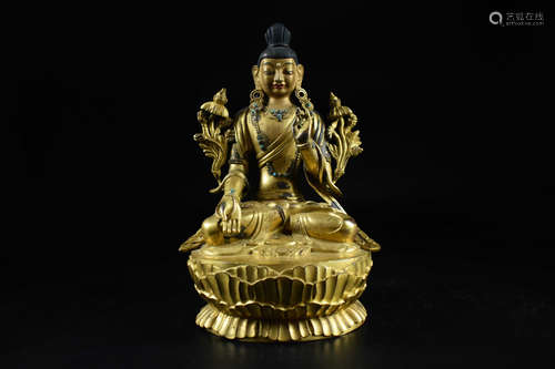 GILT BRONZE CAST 'WHITE TARA' SEATED FIGURE