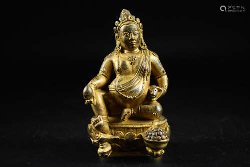 GILT BRONZE CAST 'YELLOW JAMBHALA' SEATED FIGURE