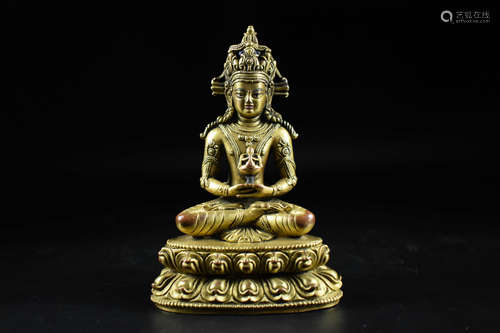 GILT BRONZE CAST AMITAYUS SEATED FIGURE