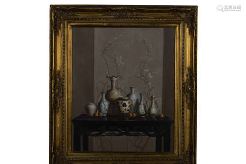 FRAMED OIL ON CANVAS PAINTING 'CHINESE PORCELAIN'