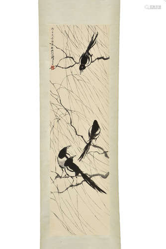 XU BEIHONG: INK ON PAPER PAINTING 'MAGPIE BIRDS'