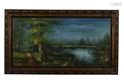 KINGMAN: FRAMED OIL ON CANVAS PAINTING 'POND SCENERY'