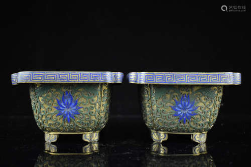 PAIR OF CLOISONNE ENAMELED PLANTERS