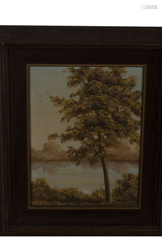 MERRIFIELD: FRAMED OIL ON CANVAS PAINTING 'LAKE SCENERY'