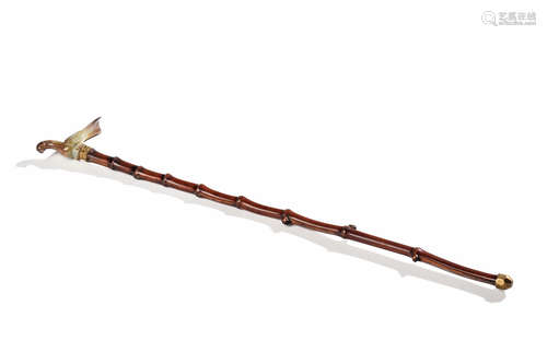 WOODEN CANE WITH ARCHAIC JADE CARVED ORNAMENT