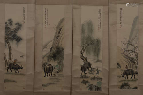 HE TIANJIAN: FOUR INK AND COLOR ON PAPER PAINTINGS 'LANDSCAPE SCENERY'