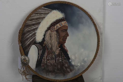 DONA: FRAMED OILE ON CANVAS PAINTING 'NATIVE AMERICAN CHIEFTAN'