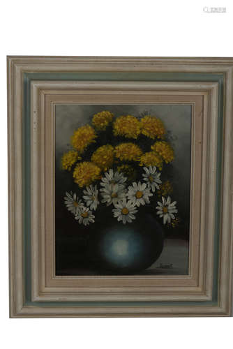 BENOIT: FRAMED OIL ON CANVAS PAINTING 'FLOWERS'