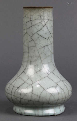 Chinese Guan-type ceramic vase, with a wide cylindrical neck above a low slung body raised on a