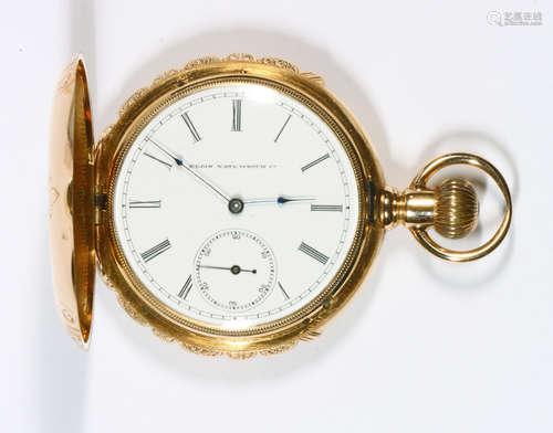 Elgin Nat'l Watch Co., 14k yellow gold hunting case pocket watch Dial: round, white, black Roman