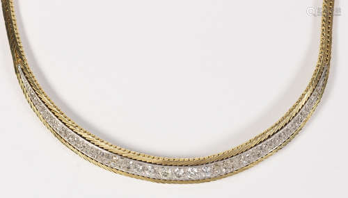 Diamond and 14k yellow gold necklace Featuring (98) old mine-cut, full-cut and rose-cut diamonds,