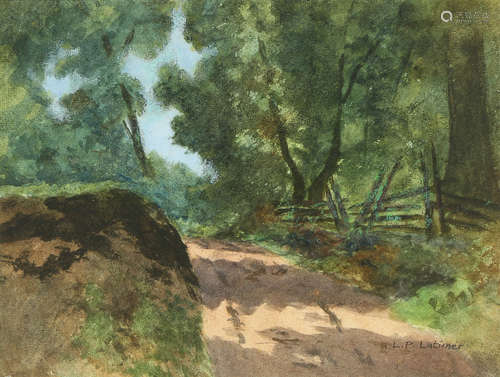 Lorenzo Palmer Latimer (American, 1857-1941), Untitled (Sunlit Road), watercolor, signed lower