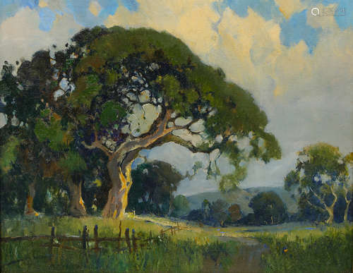 Percy Gray (American, 1869-1952), Marin Oaks, 1924, oil on canvas board, signed and dated lower