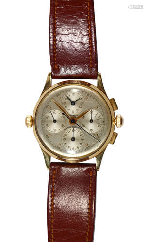 Universal Geneve 14k yellow gold Aerocompax wristwatch Dial: round, silvered dial, applied dot