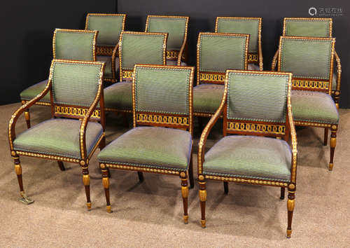 (lot of 12) Swedish Neoclassical style mahogany and giltwood dining chairs, consisting of (6)