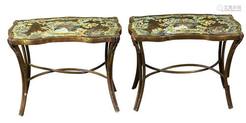 (lot of 2) Philip & Kelvin LaVerne Madame Pompadour occasional tables, each having an acid etched