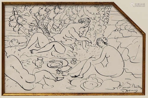 Andre Derain (French, 1880-1954), Untitled (Le Dejeuner sur I'herbe), ink on wove paper, signed