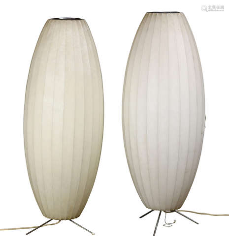 Pair of George Nelson for Herman Miller Cigar Bubble Lamps, originally designed in 1952, executed in