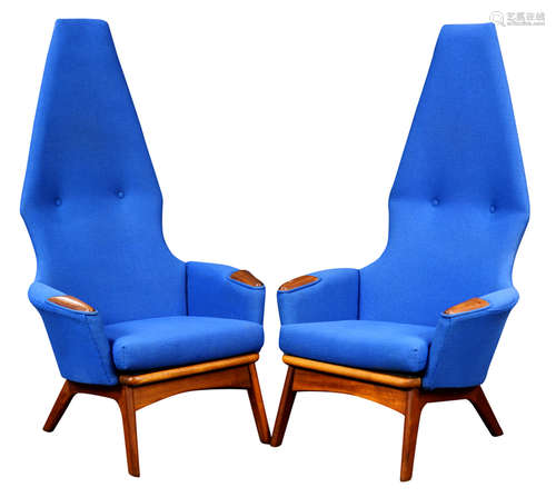 Pair of Adrian Pearsall high back armchairs, 2056-C, each having a contoured back with shaped arms