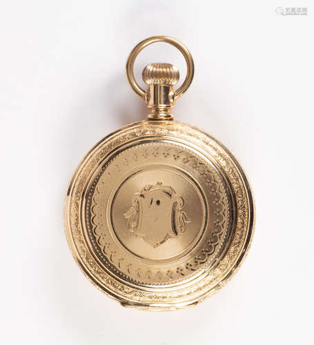 American Watch Co. Waltham 14k yellow gold hunting case pocket watch Dial: round, white, black Roman