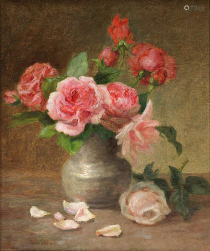 Edith White (American, 1855-1946), Pink Roses, oil on canvas, signed lower left, canvas: 13