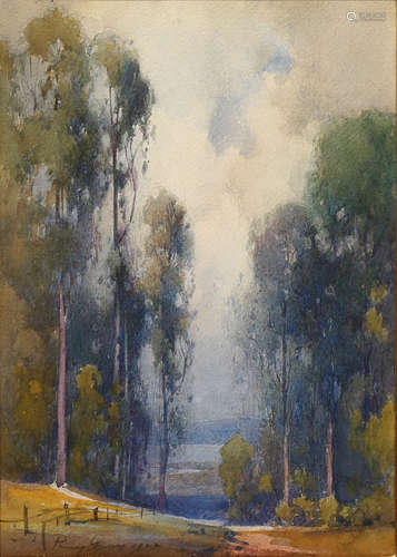 Percy Gray (American, 1869-1952), Eucalyptus Grove, 1922, watercolor, signed and dated lower left,